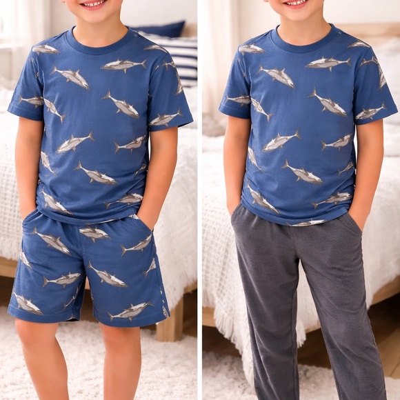 PL:Sleep Other - Blue Shark-Print Kids Pajama Set